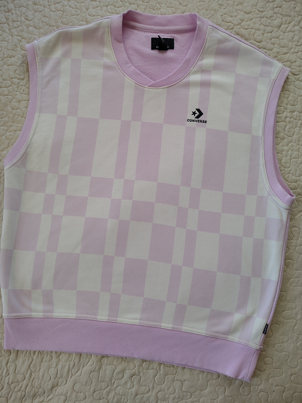Converse Checkerboard Pastel Pink Sleeveless Sweatshirt Size M